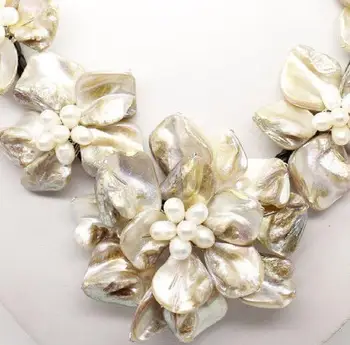 Debelo Poceni Klasičen baročni sladkovodnih kultiviranih biserov lupini cvet usnje vezavi ogrlica
