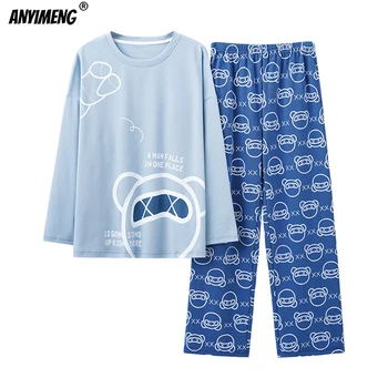 Moda Homewear Pijama Nastavite 2022 Novo Dropshipping Azijskih Velikost 100% Bombaž Pižame Jeseni, Pozimi Pijamas Feminino Imeti Natisnjeno Pjs