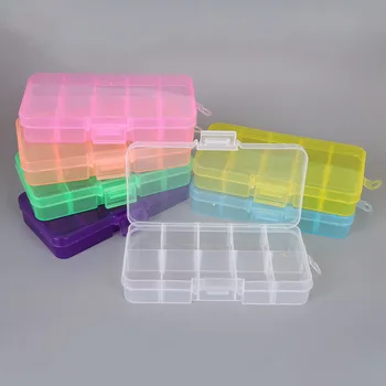 10 Omrežja Pisane Nastavljiv Nakit Kroglice Tablete Nail Art Nasveti Škatla Za Shranjevanje Elektronski Deli Vijak Kroglice Organizator Plastični Primeru
