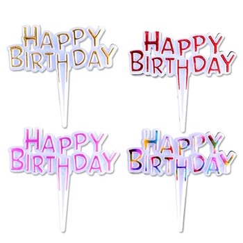 100 kozarcev Happy Birthday Toppers Torto Dekoracijo Plastične Roza Zlata Happy Birthday Vstavi Znak Stojalo za Torto Blagoslov blagovne Znamke Dekor