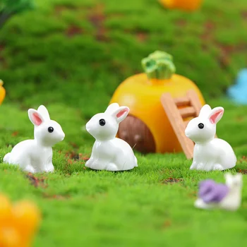 10PCS Srčkan Mini Smolo Zajčki Miniaturni Številke 3D Malo Beli Zajec Ornament Mikro Krajine Lutke Velikonočni Okraski