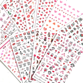 10PCS Valentinovo 3D Cartoon Ljubezen Rdeče Ustnice in Nohte, Nalepke Diamond Rose Strip Drsnik angleški Pismo Lepilo Dekoracijo F630