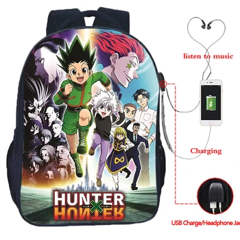 16-Inch Hunter X Hunter Killua Baka USB Polnjenje Nahrbtnik Najstnik Šolsko Moške, Potovalne Torbe Anime Bagpack Nazaj V Šolske Torbe