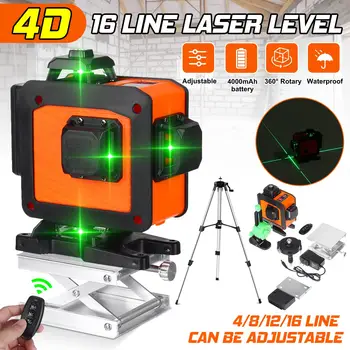 16 Linij 4D Laser Ravni Self-Izravnavanje 360 Vodoravno In Navpično Križ Super Močan Zeleni Laserski Žarek Skladu Z 1,2 M Stojalo