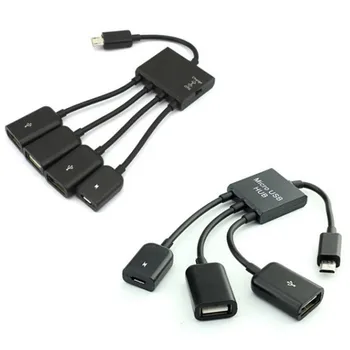 1PC 4 v 1 Micro USB Host OTG Polnjenje Hub Kabel Adapter za Cepilec Za Pametne telefone Android Tablični Črna Kabel 20 cm