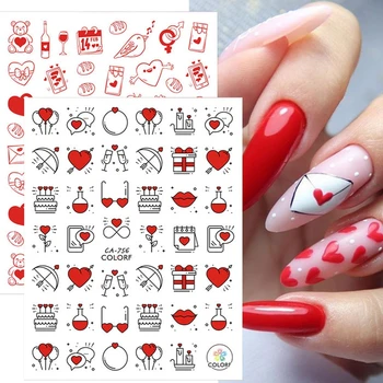 1pc Valentines Heart Pismo Cvet Ljubezni, Tiskanje Za Nohte Manicuring Nail Art Okras Vodne Nalepke Nalepke Nasveti