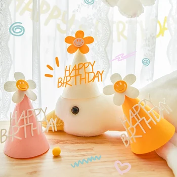 1pcs Srčkan Happy Birthday Party Klobuk Otrok Rumeni Cvet Majhne Daisy za Rojstni dan Dekoracijo Baby Tuš DIY Pokrivala Dobave