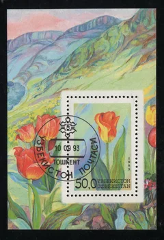 1Sheet Uzbekistan Post Znamk 1993 Tulipani Uporabljajo po Poštnina Označena s Spominki Stanja za Zbiranje Znamk