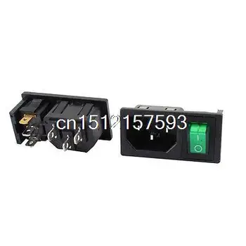 2 Kos Zelena Lučka Panel Mount Rocker Switch IEC320 C14 električno Vtičnico NAPAJALNIKA 10A 250V