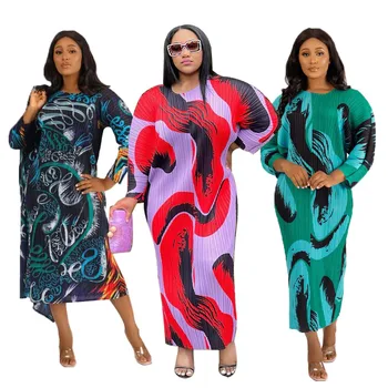 2022 Afriške Obleke za Ženske Pomlad Jesen Afriških Žensk O-vratu Poliester Tiskanje Dolgo Obleko Obleko Maxi Afriška Oblačila