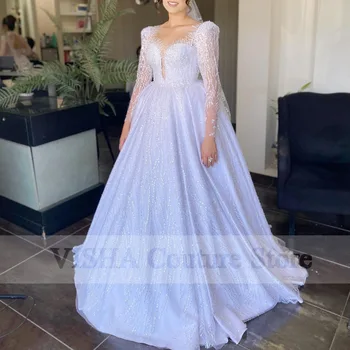 2022 Nov Prihod Dolg Rokav Poročne Obleke Haljo de Mariee Princesse de Luxe Beading Meri Vestido Poroko