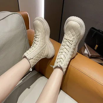 2022 nove mid-tele usnje škornji ženske jesen/zima moda čipke-up Botas Mujer škornji šport platformo visoko peto ženske čevlje