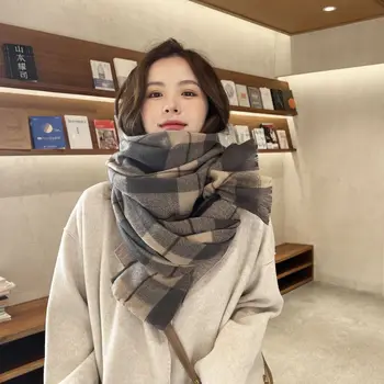 2022 novih šal ženske zimske zgosti toplo INS umetno kašmir šal Japonski in korejski slog karirasti jesensko zimski šal