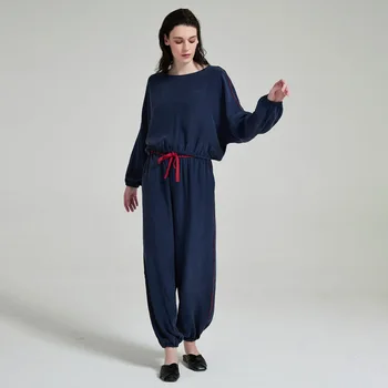 2022 NOVO Poletje 19 mm, 100%Svila Pižamo Nastavite Ženske Svile, Homewear Sleepwear Mornarsko Modra Visoko Kakovostnih Oblačil