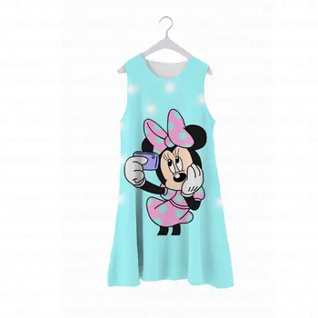 2022 Novo Poletje Mickey mouse Disney Minnie otroška Oblačila, Casual Srčkan Pajama Obleko okoli Vratu brez Rokavov Tiskanja Otrok Obleko
