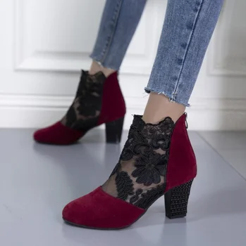 2023 Ženske v Visokih Petah Fashion Lace Dihanje Močen Pete Škornji Preprost Nazaj Zadrgo Krog Toe Priložnostne Čevlji