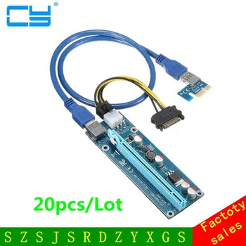 20Pcs/Veliko PCIe 1x do 16x PCI Express Extender Riser Card USB 3.0 PCI-e Podaljšek Adapter s SATA 15pin, da 6pin napajalni kabel