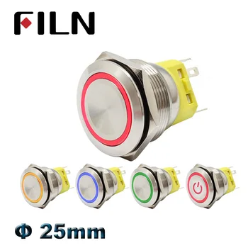 25 mm Kovinski Pritisni Gumb Stikalo power LED znamke zaklepanje Zaporno Self-reset Kratkotrajno 1NO 1NC rdeča modra rumena zelena bela