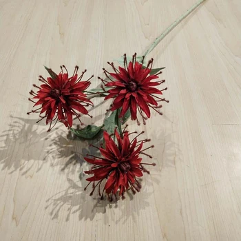 3 glave Chrysanthemum Umetne Svile Cvet svate Cvetlični Plastični Ponaredek Rože Vrt Doma Stranka Dekoracijo