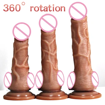 360 Rotacijski Realističen Penis Mehko Seksi Ogromen Dildo Ženski Dvojni Masturbator-plast Silikona Sesalni Dildos za Ženske Big Dick