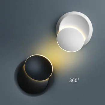 360 stopinj rotacija, LED Stenska Svetilka nastavljiv postelji svetlobe ustvarjalne stenska svetilka Black/White sodobne oltarja krog lučka