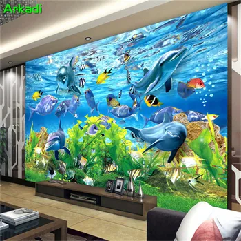 3D ozadje po meri podvodni svet ocean fish zidana otroci soba, TV ozadju risanka ozadje dnevna soba fotografijo delfina