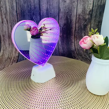 3D Srce Ogledalo Noč, Luči, LED Žarnice Doma Dekoracijo za Spalnice Ljubimec Poroko Romantično Valentinovo Darilo Za Ljubitelje Otroci