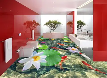 3D tla, kopalnica po meri 3d stereoskopski barve talne lotus krap samolepilne pvc trak tla za dnevno sobo