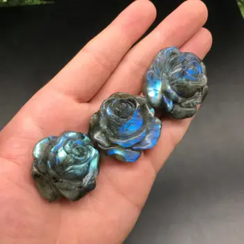 3pcs na Naravno modrem labraborite kvarčni kristal, ročno izrezljano rose zdravilo