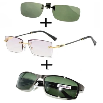 3Pcs!!! Rimless brez okvirjev Luksuzni Obravnavi Očala za Moške, Ženske + Lita Polarizirana sončna Očala Športna + sončna Očala Posnetek
