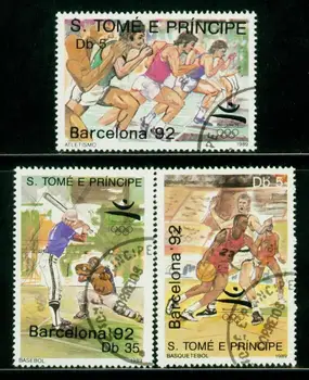 3Pcs/Set Sao Tome in Principe Post Znamk 1989 Košarka Uporabljajo po Označeni Poštnih Znamk za Zbiranje