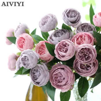 4 Glave Svile Rose Evropske Peony Poroko DIY Cvetje Za Dekoracijo Doma, Hotel Garden Dekor Nevesta Strani Šopek rož Flore