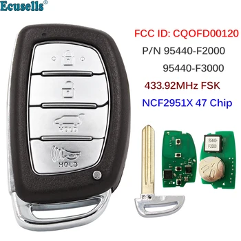 4 Gumb Smart Remote Key 433.92 MHz NCF2951X 47 Čip za Hyundai Elantra 2016-2018 FCC ID CQOFD00120 P/N 95440-F2000 95440-F3000