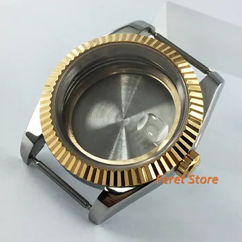 40 mm Parnis safirno steklo, srebro watch primeru, zlato prevlečeno rezilo fit ETA 2824 2836 Miyota 8215 821A 8205 gibanja