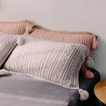 48X74CM Trdna zeleno/siva/roza/rumena pletena volnena prevleke z tassel jaquard vzglavnik velike toplo eno blazino kritje postelja