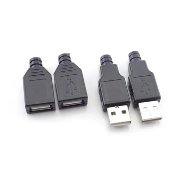 5 1.5-2A Priključek USB Tip A Ženski Moški USB 2.0 4 Pin Adapter Vtičnice Spajka S Črno Plastični Pokrov DIY Priključek Priključite w1
