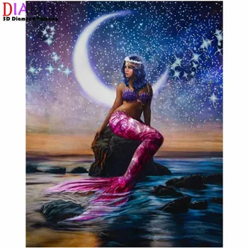 5D Diy Diamond Slikarstvo morska deklica Navzkrižno Šiv Kompleti Diamond Vezenje Fantasy Luna Dekle Needlework Diamond Mozaik Doma Dekoracijo