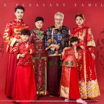 6 Delni Set Doma je Vse, kar je Starana Rdeča Tradicionalnih Tang bo Ustrezala Družino Zbiranje Sliko Starš-Otrok Kostum Hanfu Določa