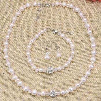 7-8 mm naravno bela sladkovodni biseri biseri ogrlica, uhani, zapestnice za ženske poročno darilo visoko kakovostni diy nakit set B3179