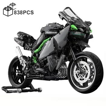 838PCS Ogljikovih Vlaken Kawasaki h2r Motocikel gradniki Hitrosti Motornih Vozil Sestavite, Opeke, Igrače, Darila Za Prijatelja Fantje