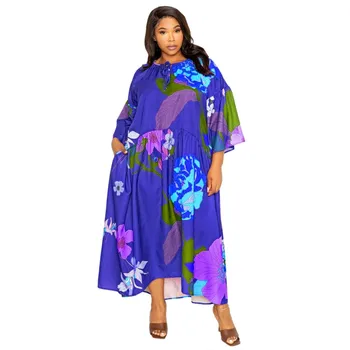 Afriške Obleke Za Ženske 2023 Nova Moda Velika Velikost Tričetrt Rokavi Svoboden Natisnjeni Dolgo Pravljice Obleko Bohemian Počitnice Boubou