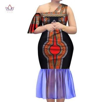 Afriške Obleke za Ženske Ena Ramenski Obleke za Ženske Stranko Poroko Priložnostne Datum Dashiki Afriške Ženske Obleke WY6696