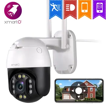 [AI Auto-Track Kamera] XMARTO 2K PTZ Brezžične Varnostne Kamere, WiFi AC Napajanje, 2-Way Audio, Poplav, Luči, Barve, Night Vision,IP66
