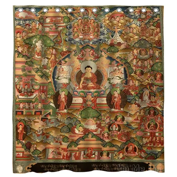 Amitabha Bude Padmasambhava Bodhisattva Indija Šakjamuni Življenje Thangka, Ki Jih Ho Me Lili Tuš Zavesa Nepremočljiva Kopalnica Dekor