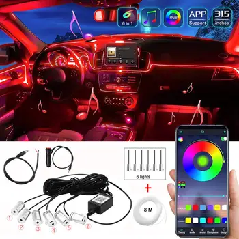 Avto Notranje zadeve Neon RGB Led Trakovi Luči Za Avto Okolja Vzdušje armaturni Plošči, Dekorativne Svetilke 4/5/6 v 1 Bluetooth App Nadzor 12V