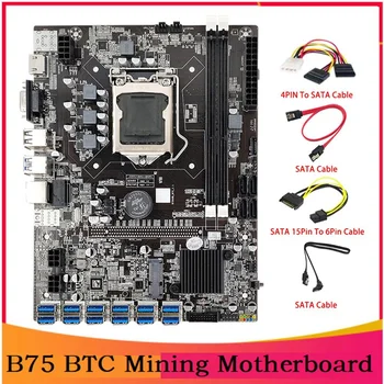 B75 BTC Rudarstvo Matično ploščo 12 PCIE Na USB LGA1155 SATA Kabel+4PIN, Da SATA Kabel+SATA Da 6Pin Kabel B75 ETH Motherboard