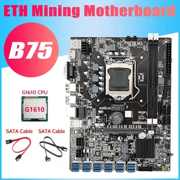 B75 BTC Rudarstvo Matično ploščo+G1610 CPU+2Xsata Kabel 12 PCIE, Da USB3.0 Adapter LGA1155 DDR3 B75 USB ETH Rudar Motherboard