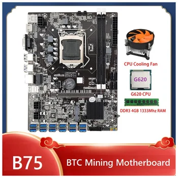 B75 ETH Rudarstvo Motherboard 12XPCIE Na USB Adapter+G620 CPU+4GB DDR3 RAM 1333+Hladilni Ventilator B75 USB BTC Motherboard