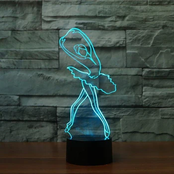 ballet dekle barvita Vizija Stereo LED 3D Noč Svetlobe, USB, 3D lučka lučka gradient akril lučka daljinski upravljalnik noč svetlobe