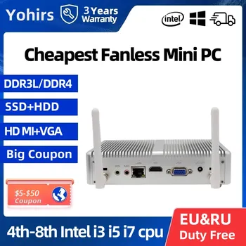 Barebone Mini Računalnik, Intel Core i3 7167U i5 7267U Windows 10 Pro DDR4 HDMI VGA 4K HTPC Fanless Mini Pc WIFI Urad Za